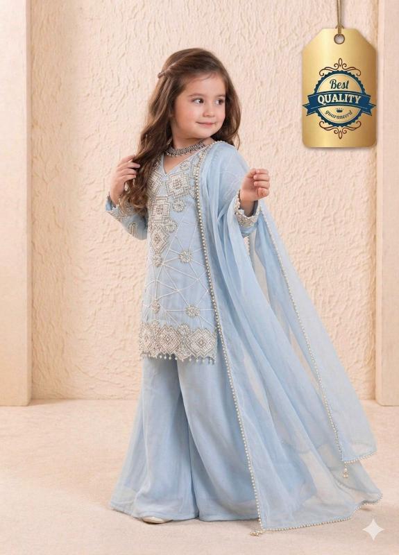 EXCLUSIVE AND TRENDY OC 247 Georgette Blue Kids kurti manufacturers in India